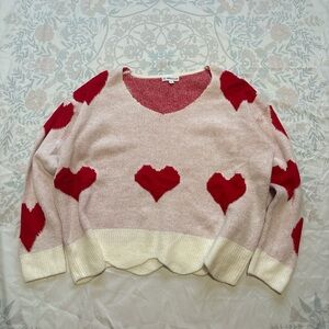 MACARON V-Neck Sweater - Red and Cream Hearts